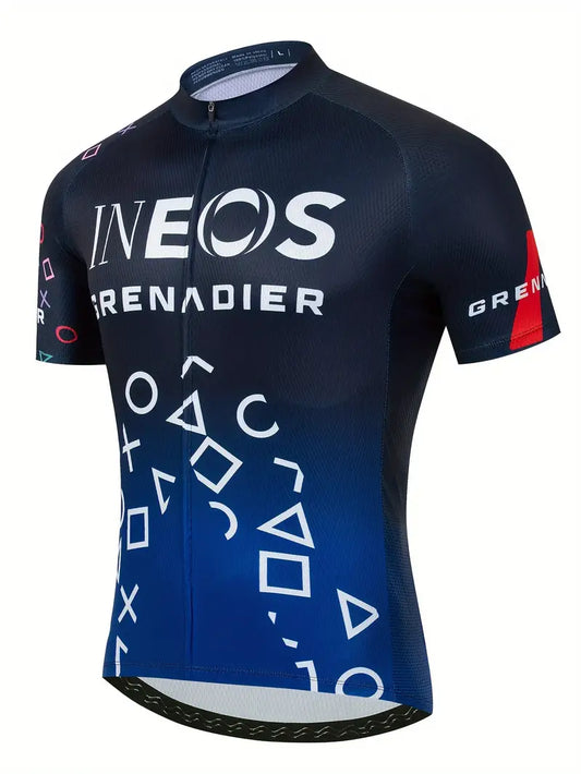 Ανδρικό Letter Print Cycling Jersey, Quick Dry Breathable Moisture Wicking κοντομάνικο πουκάμισο για αθλήματα ποδηλασίας