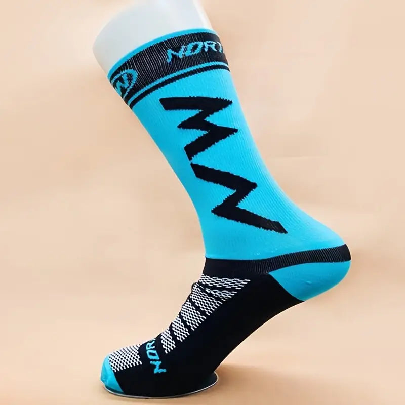 3/5pcs Men's Cycling Socks - Breathable, Moisture-Wicking Mid-Calf Athletic Socks for Outdoor Sports & Biking Gear