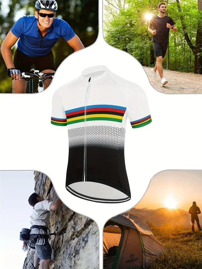 Men's Quick-Dry Cycling Jersey with Reflective Stripes - Breathable, Color Block Design with 3 Rear Pockets for Mountain Biking