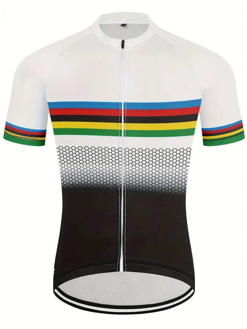 Men's Quick-Dry Cycling Jersey with Reflective Stripes - Breathable, Color Block Design with 3 Rear Pockets for Mountain Biking