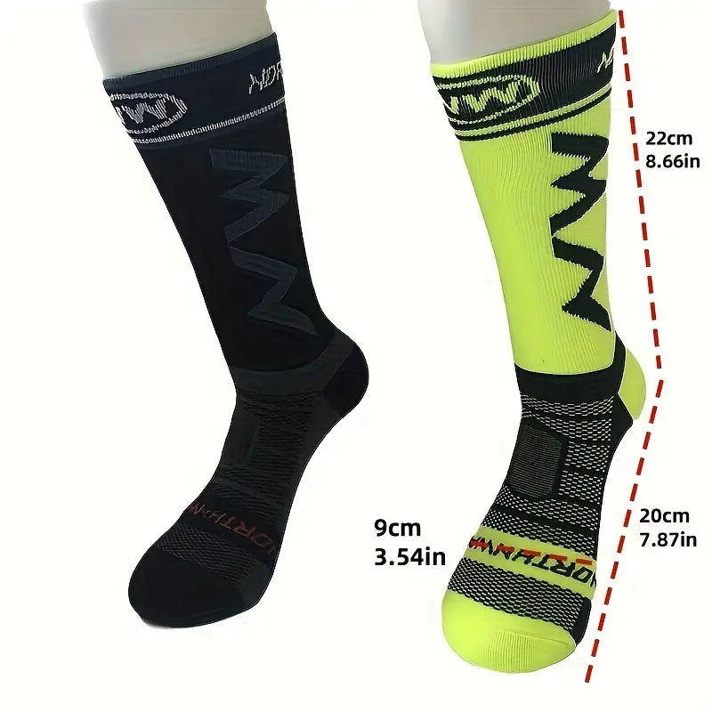 3/5pcs Men's Cycling Socks - Breathable, Moisture-Wicking Mid-Calf Athletic Socks for Outdoor Sports & Biking Gear