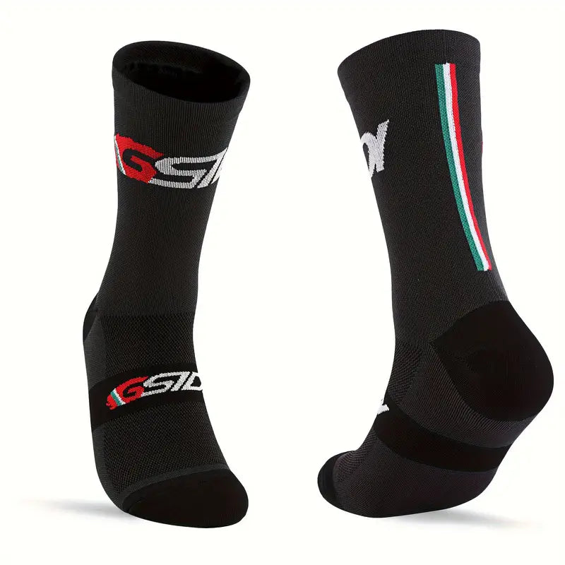 GKRQ Men's Cycling Socks - Breathable, Moisture-Wicking Nylon Blend with Geometric Pattern, Machine Washable