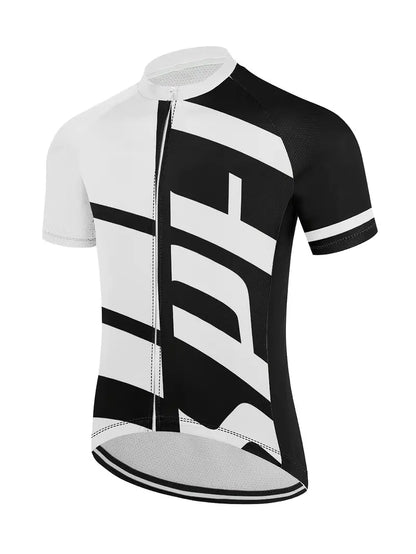 Men's Quick-Dry Cycling Jersey - Short Sleeve, Front Zipper, Color Block Design with 3 Rear Pockets, Breathable Polyester Fabric for MTB & Road Biking