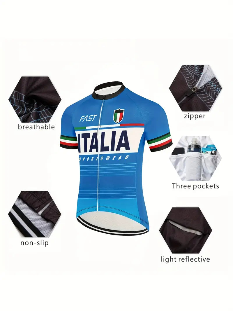 3D printed Italia pattern Men's Cycling Jersey set bicycle Bib short set Sports Clothing Apparel Quick Dry Breathable Reflective stripe 3 rear pockets