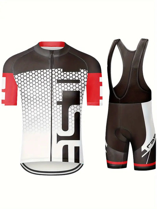 MAX STORM Men's 2pcs Cycling Kit: Quick-Dry Zip-Up Jersey & Color Block Bib Shorts with 9D Padding - Perfect for Road, Mountain Biking & Outdoor Activities