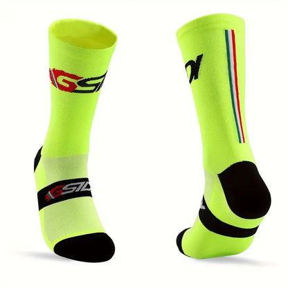 GKRQ Men's Cycling Socks - Breathable, Moisture-Wicking Nylon Blend with Geometric Pattern, Machine Washable